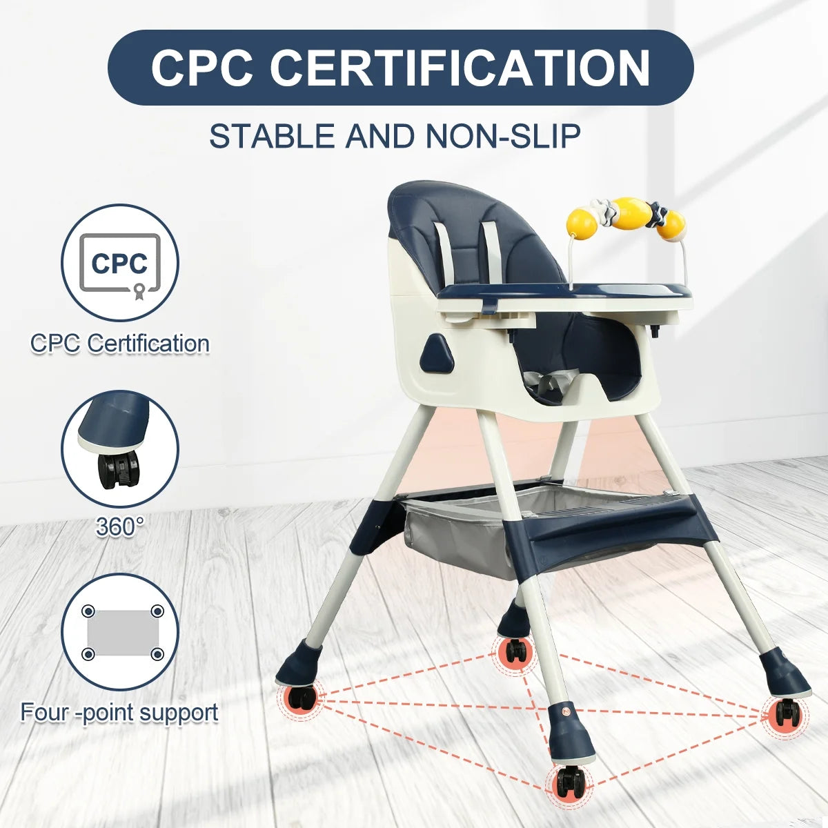 4-in-1 Baby Highchair with Five-Point Snap Button, Blue T3501
