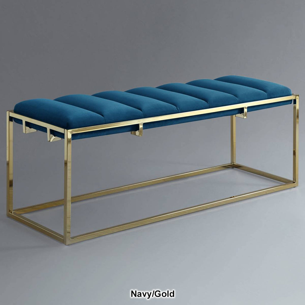 Channel Tufted Velvet Bench Metal Frame B8883