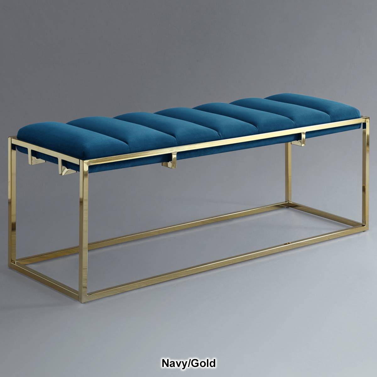 Channel Tufted Velvet Bench Metal Frame B8883