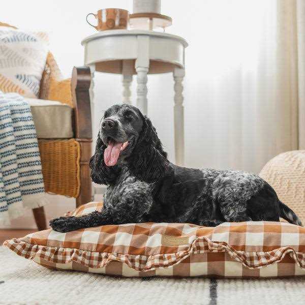 Brown Gingham Print Envelope Dog Bed O48156