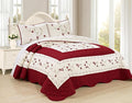 6pc Embroidered Floral Bedspread Quilt Set Queen Size Light Blue Z911
