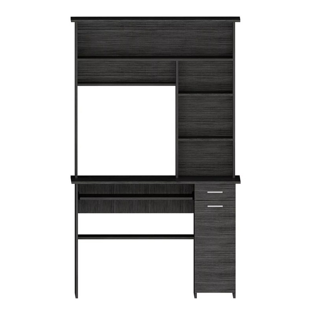 Modern Engineered Wood Desk With Hutch in Charcoal B504