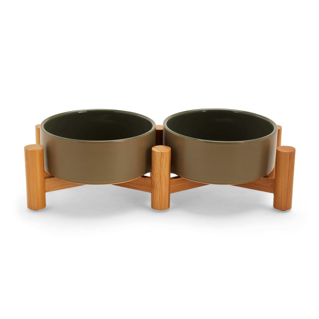 Ceramic & Bamboo Elevated Dog Double Diner F900