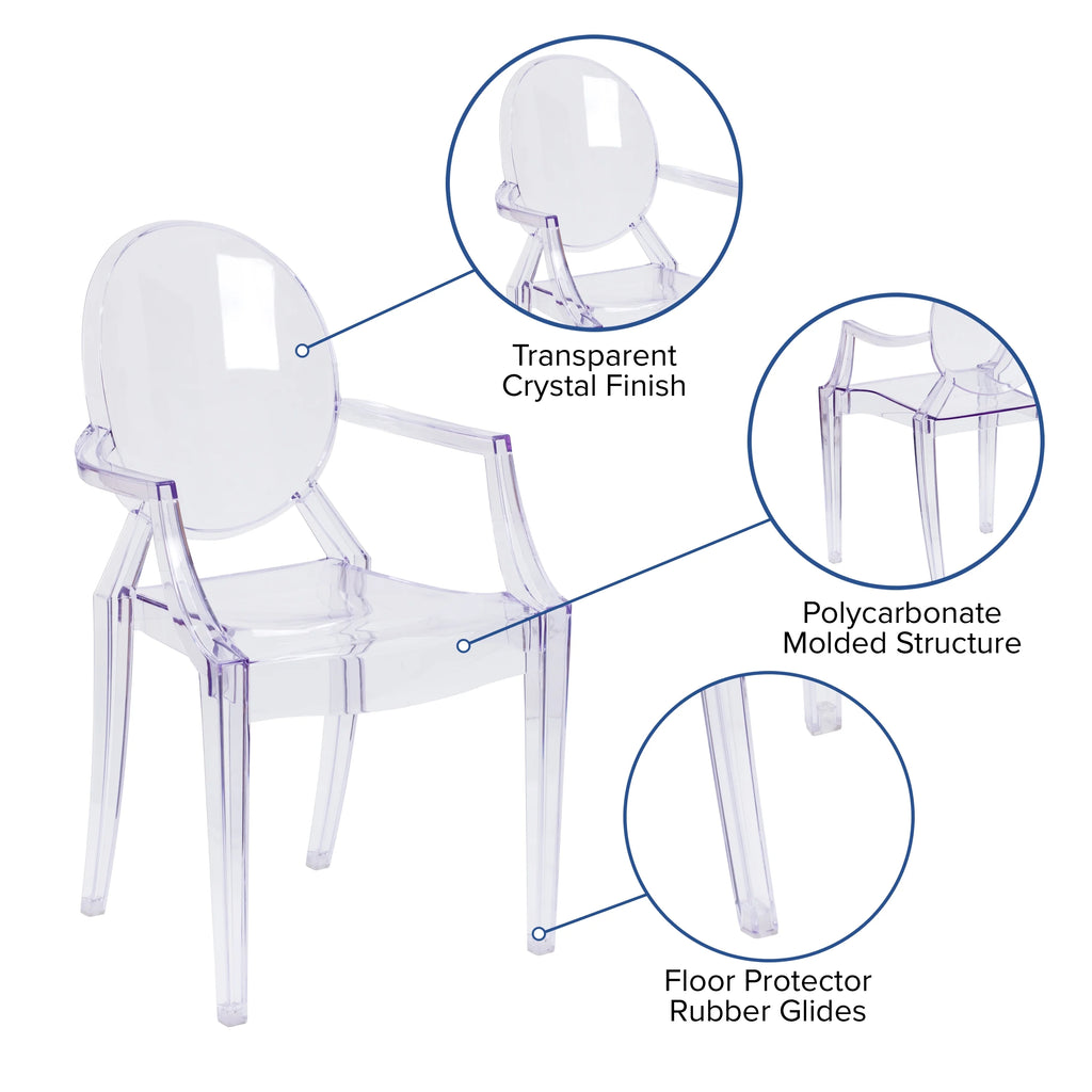 Transparent Crystal Oval Back Ghost Chair with Arms H216507