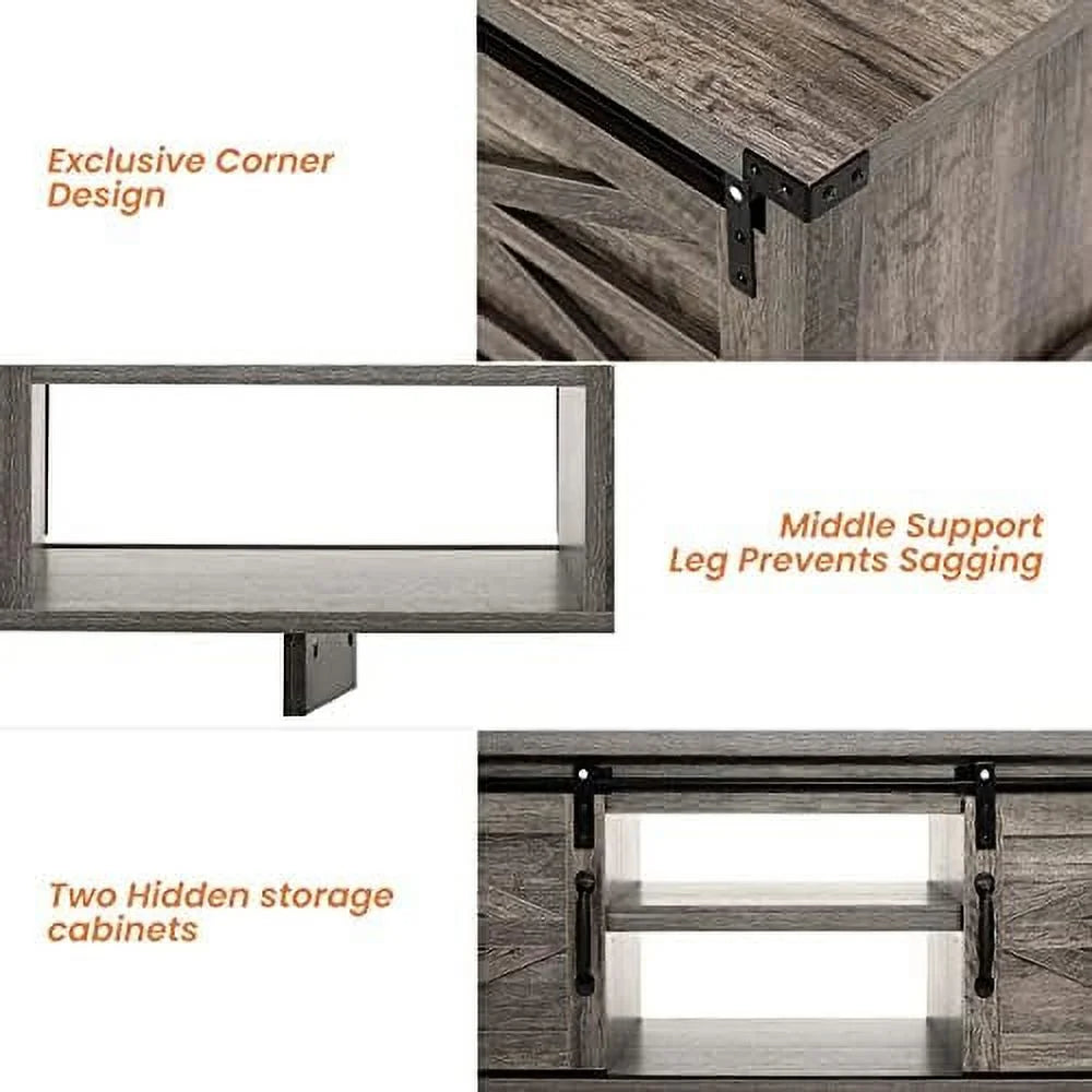 Farmhouse Coffee Table with Hidden Compartment and Cabinets Shelves D41757
