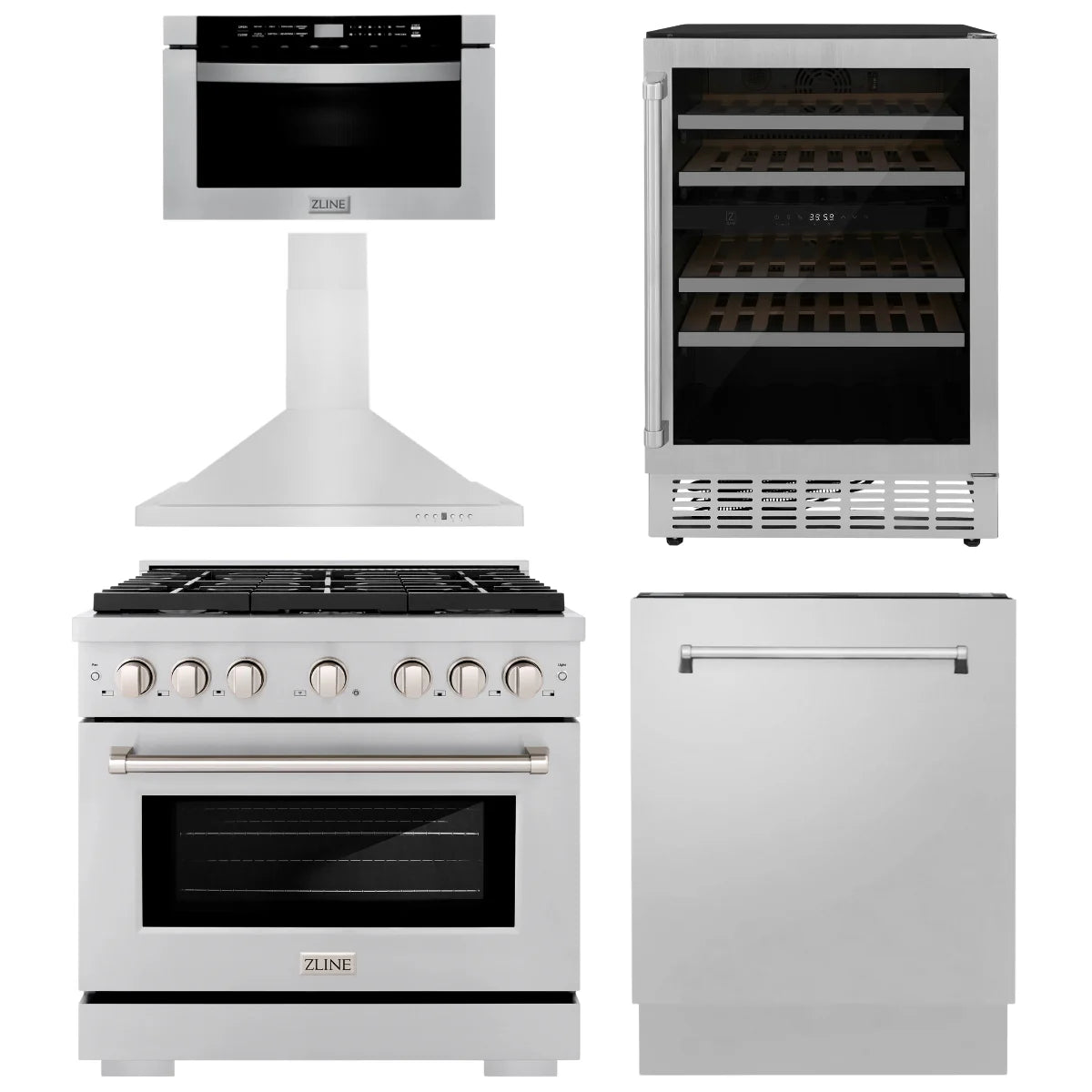 36 Gas Range, Range Hood, Microwave Drawer, Dishwasher and Wine Cooler I589