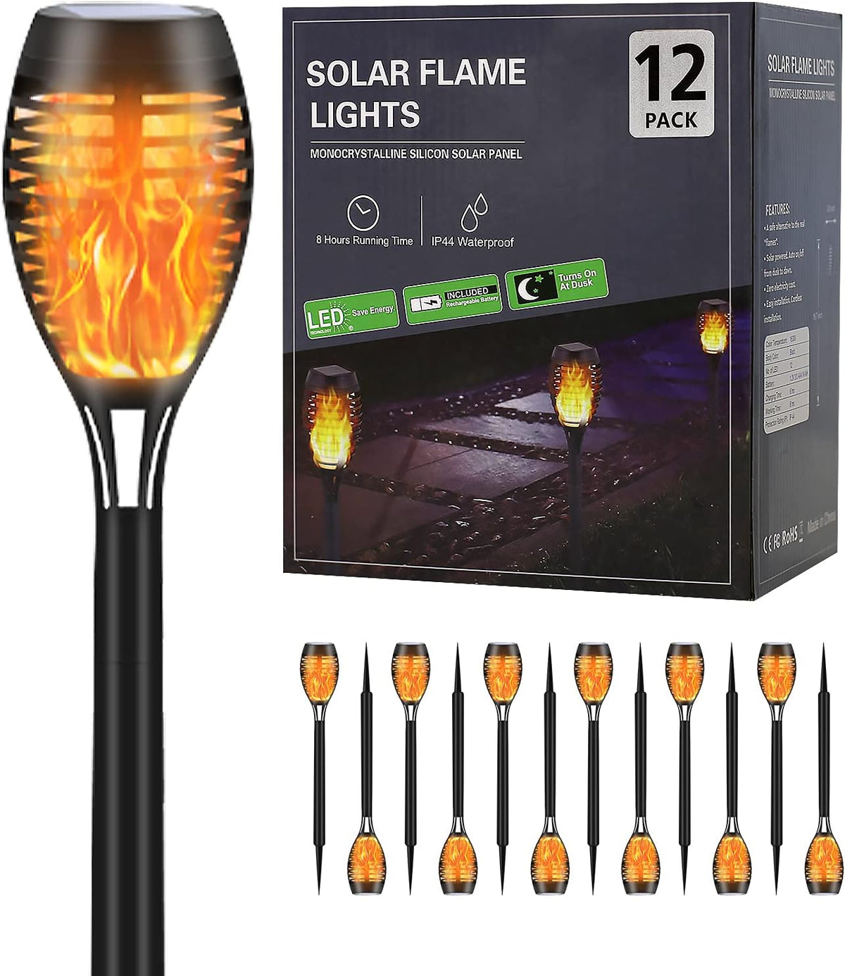 12 Pack Solar Torch Light with Flickering Flame Y581