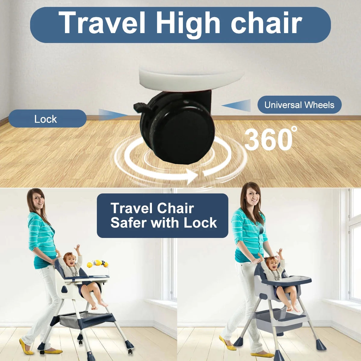 4-in-1 Baby Highchair with Five-Point Snap Button, Blue T3501