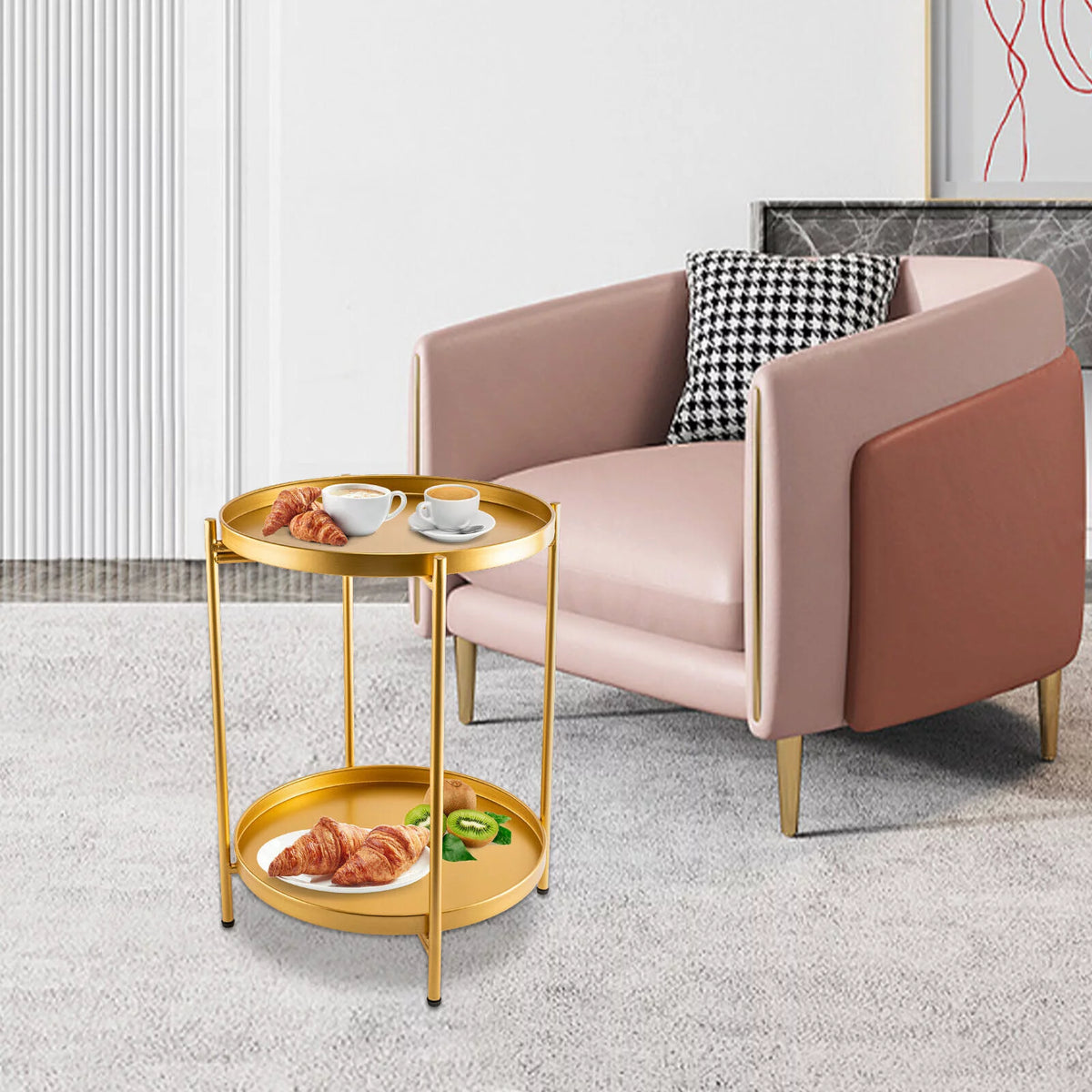 2-Tier Metal Round End Table with Removable Tray F393162