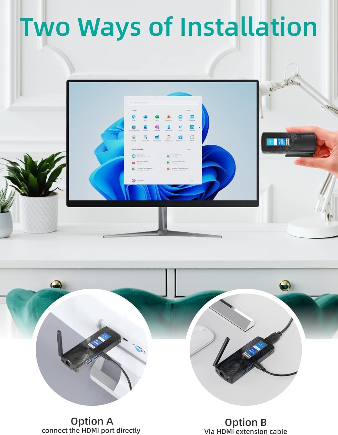 Mini PC Stick Fanless Windows 11 Pro Celeron J4125 8GB/256GB Small Computer X944