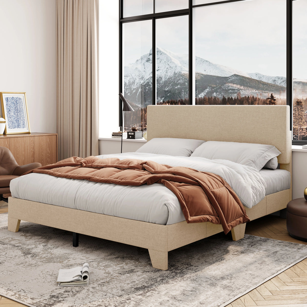 Queen Size Platform Bed with Adjustable Leather Headboard C22719
