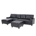 Faux Leather Tufted 4 Seater Sectional Sofa with Ottoman V324661