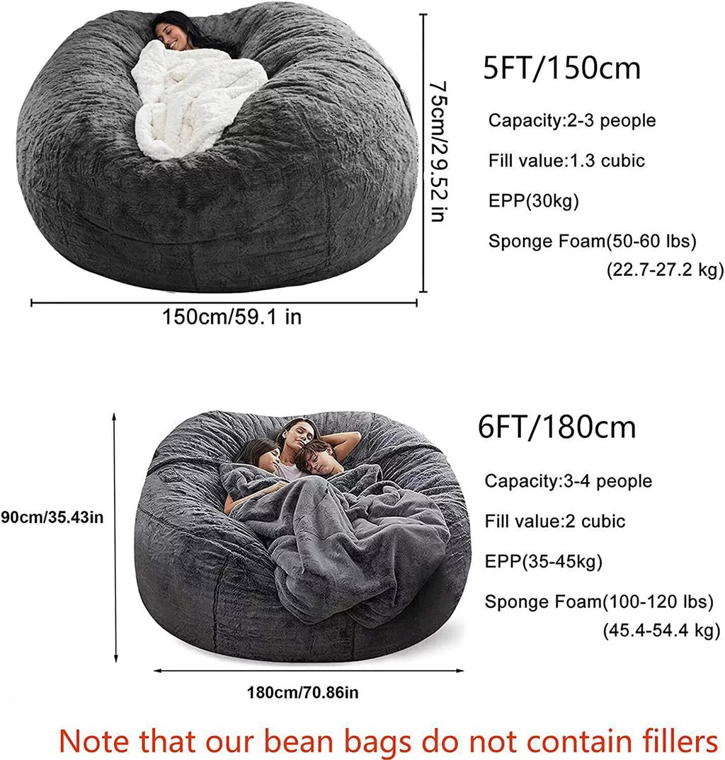 Black 5ft Faux Fur Bean Bag Chair Cover L406