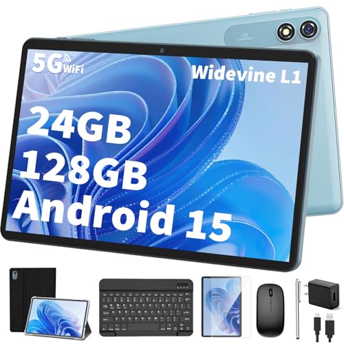 Android 15 Tablet with Keyboard, 26GB+256GB, 10.1 Inch, 8000 mAh, 5G WiFi, Dual Camera, 2 in 1, Black Q543588