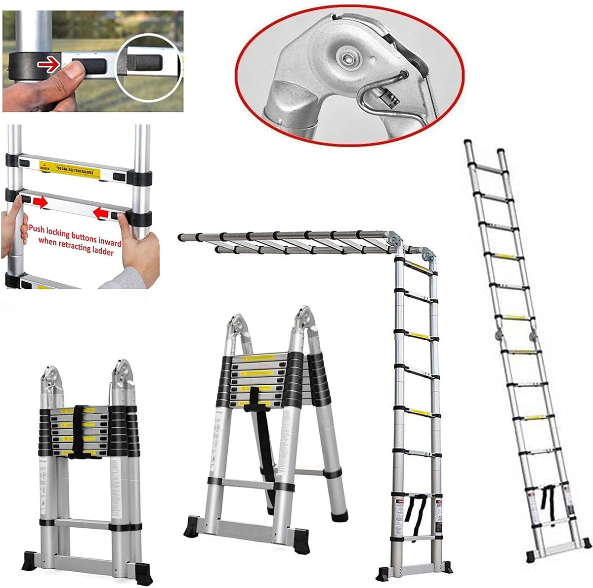 16.5Ft Aluminum Telescoping Ladder, 330lbs Load Capacity A55654