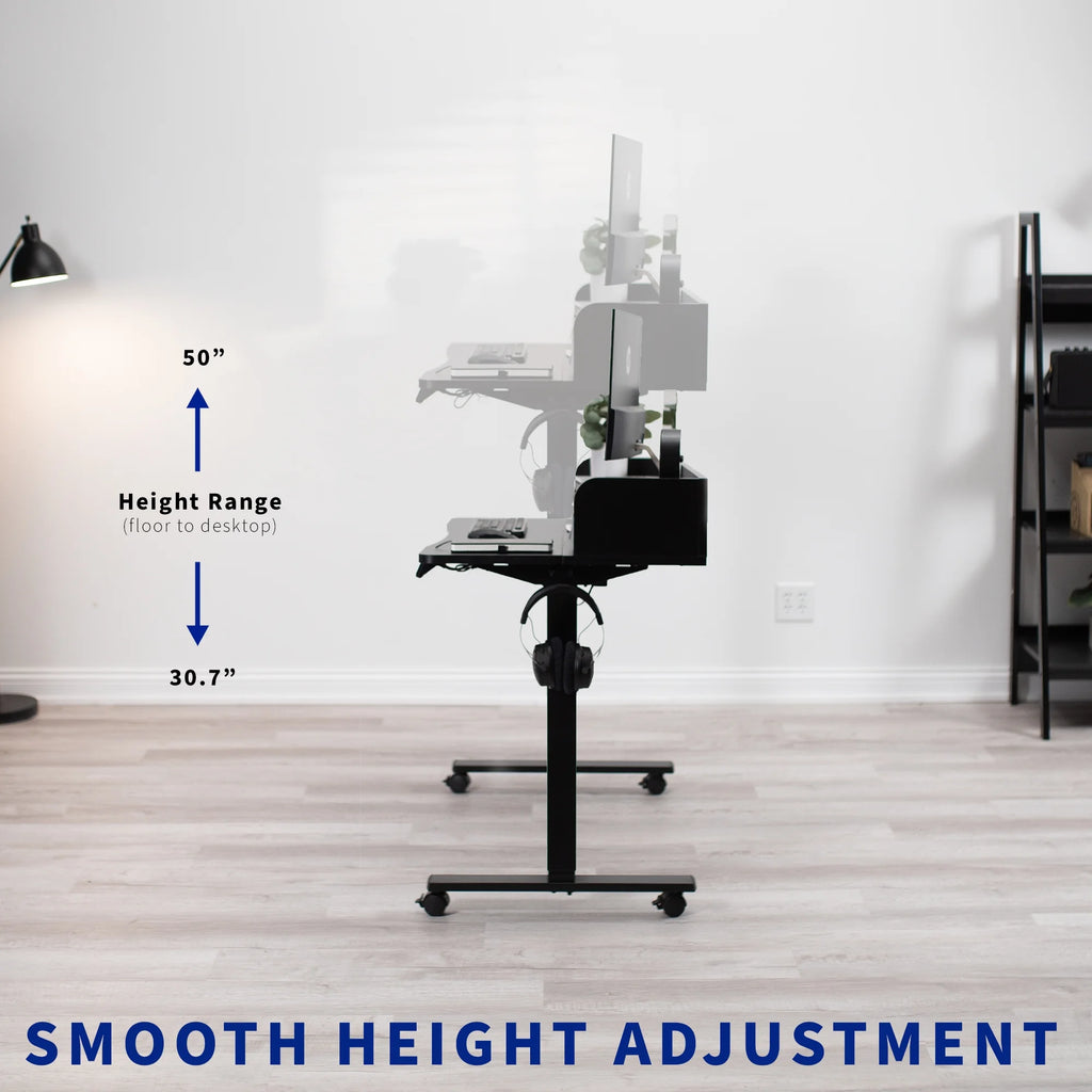 Dark Walnut Black 2 Tier Electric Mobile Sit Stand Desk M678