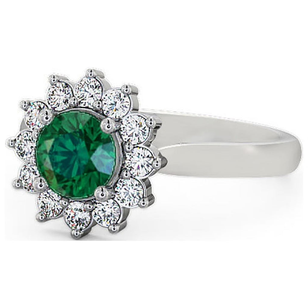 14K White Gold Floral Halo Round Cut Diamond Engagement Ring E6223