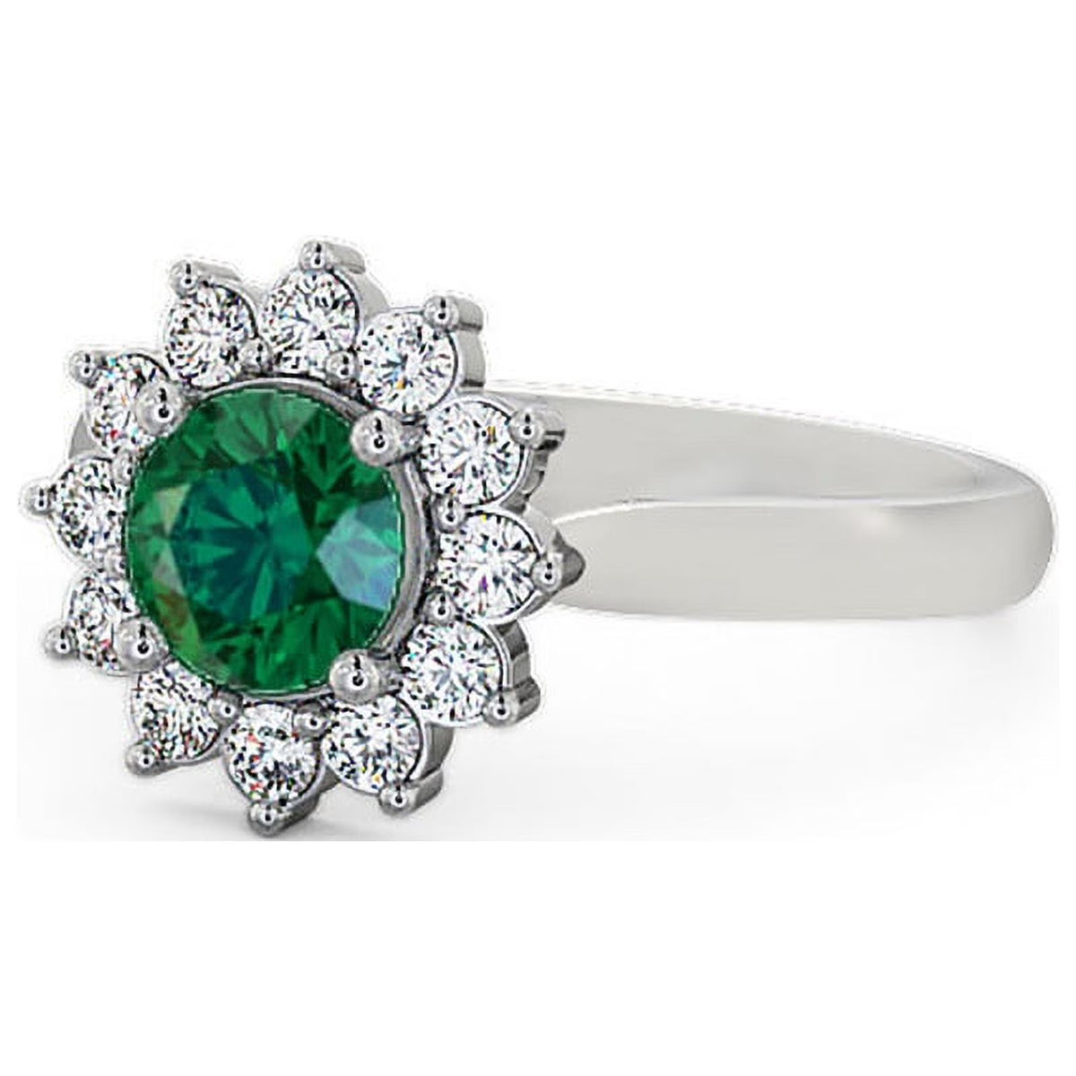 14K White Gold Floral Halo Round Cut Diamond Engagement Ring E6223