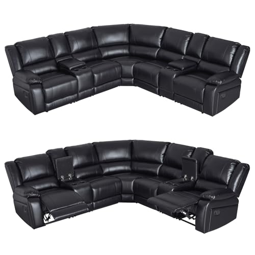 Black PU Leather Modular Reclining Sectional Sofa M41726