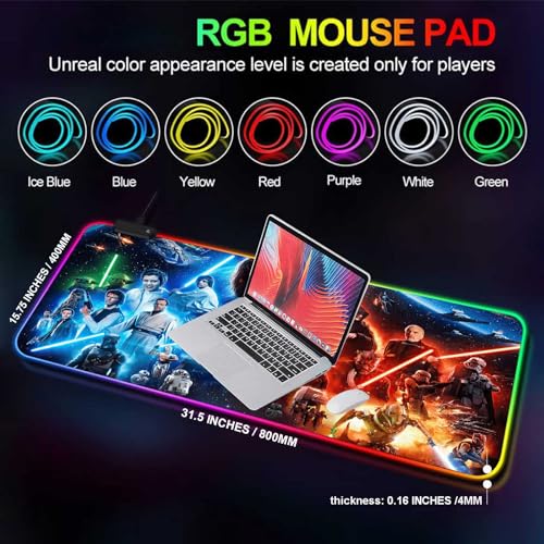 31.5"X15.7" RGB Mouse Pad with Anti-Slip Rubber Base Stitched Frame C934