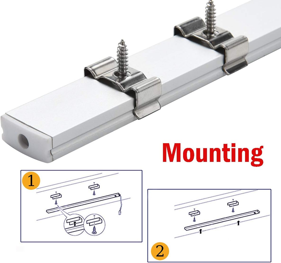 10-Pack 6.6ft U Shape LED Aluminum Channel System with Milky Cover, End Caps and Mounting Clips S758973
