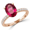 Oval Red Tourmaline Halo Solitaire Engagement Ring in 14K Rose Gold - Size 6.25 W2885