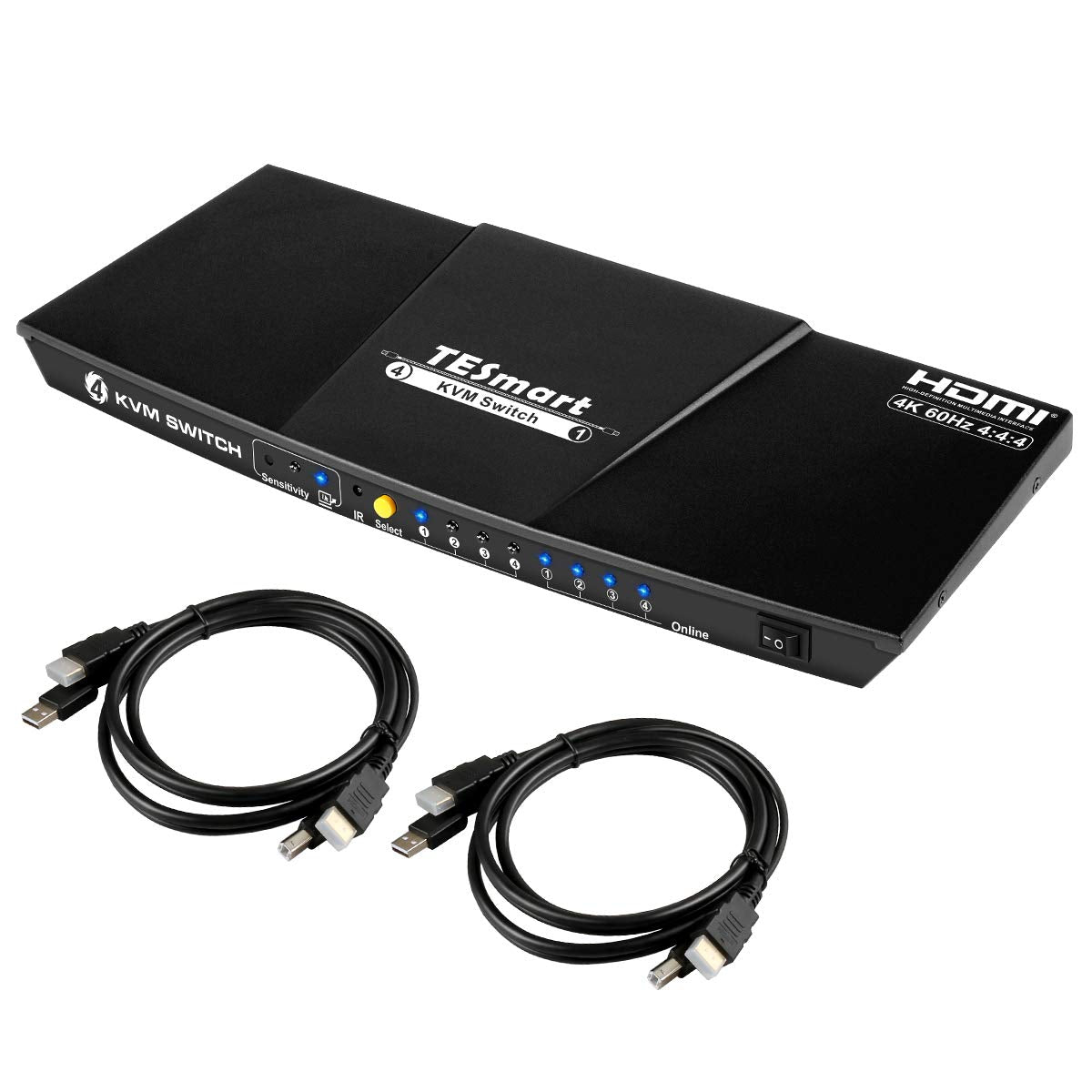 4-Port HDMI KVM Switch with 2 Pcs 5ft KVM Cables D143
