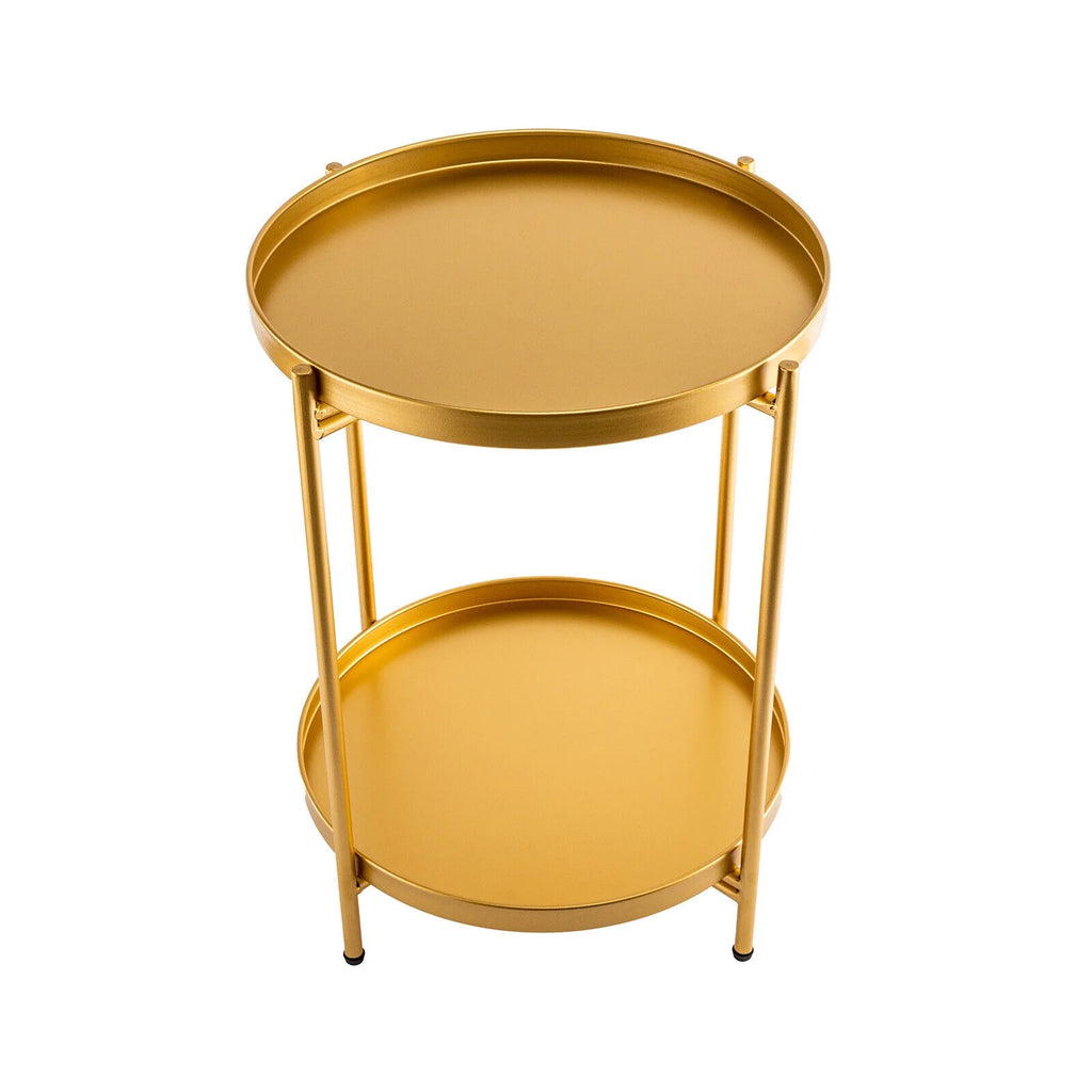 2-Tier Metal Round End Table with Removable Tray F393162