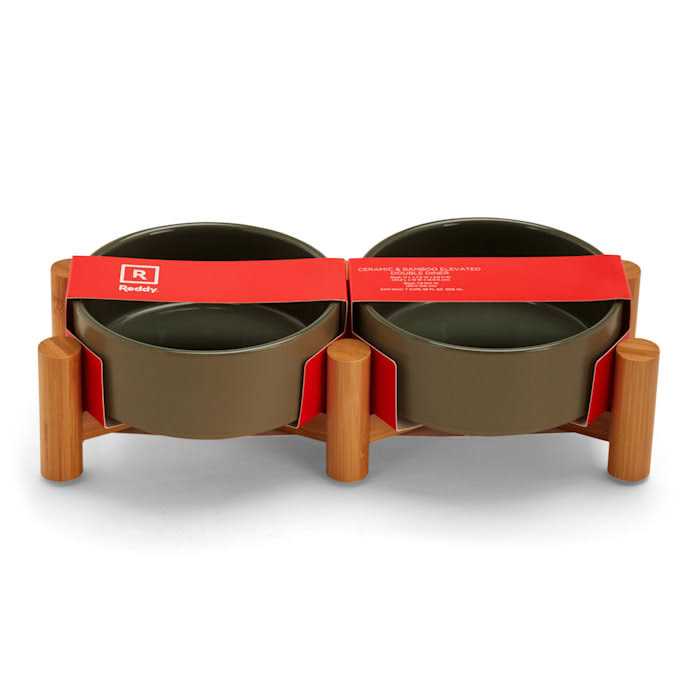 Ceramic & Bamboo Elevated Dog Double Diner F900