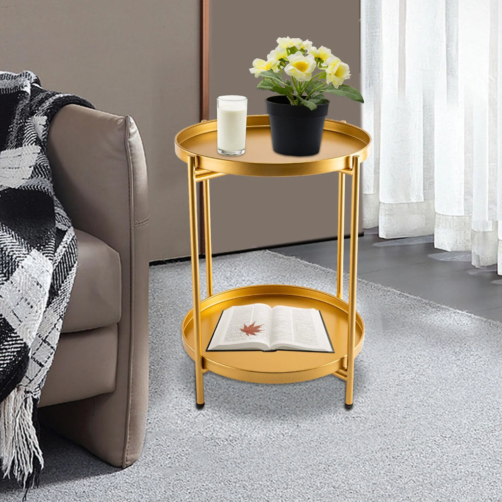 2-Tier Metal Round End Table with Removable Tray F393162