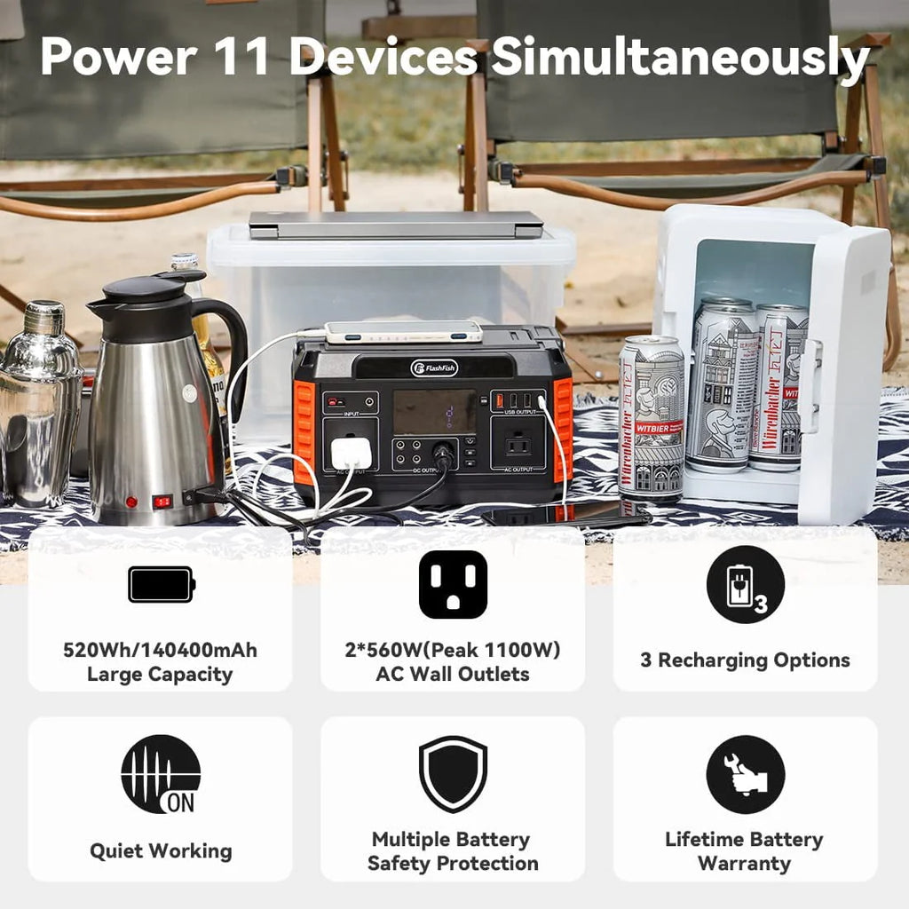 560W Portable Power Station, 520Wh/140400mAh Solar Generator W73095