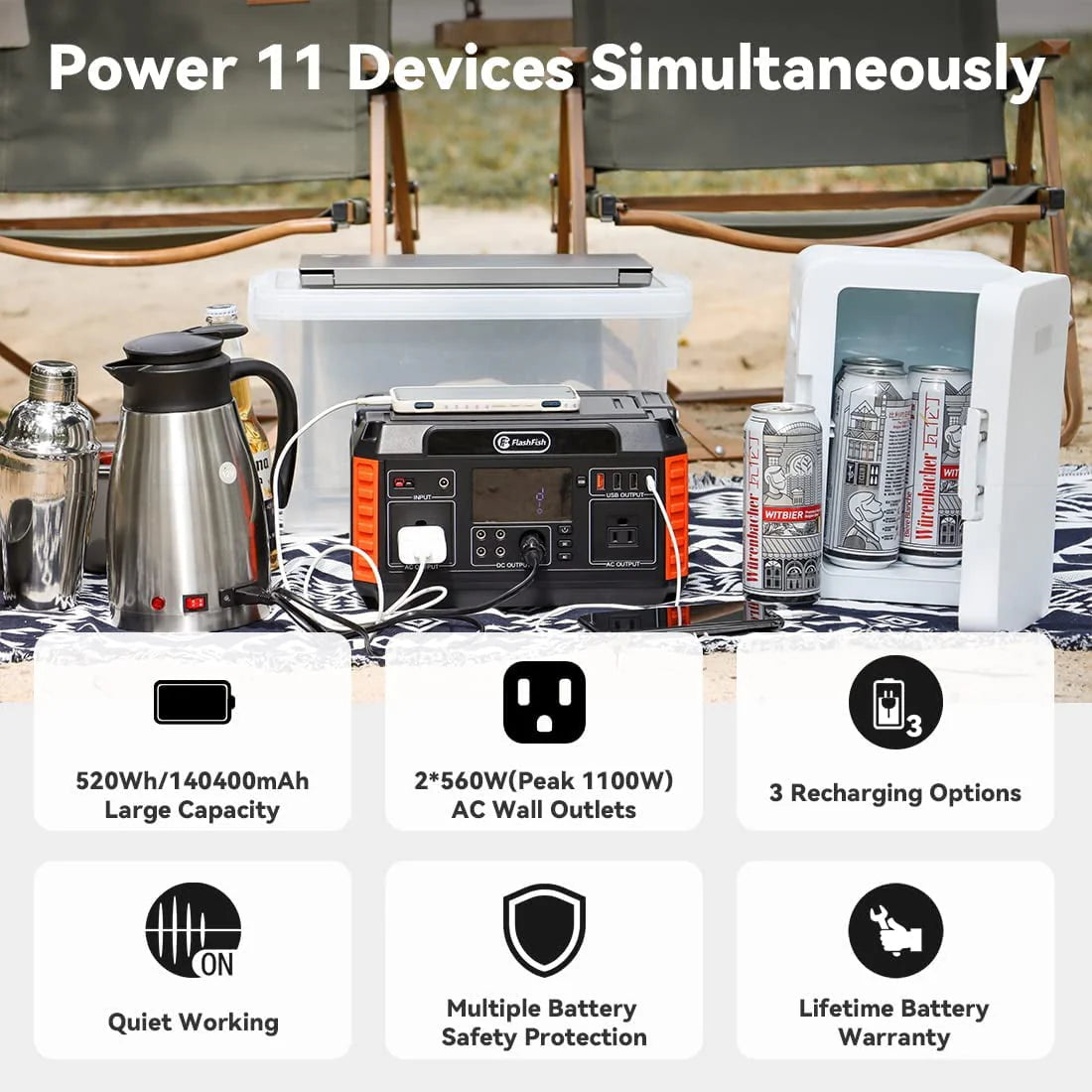 560W Portable Power Station, 520Wh/140400mAh Solar Generator W73095
