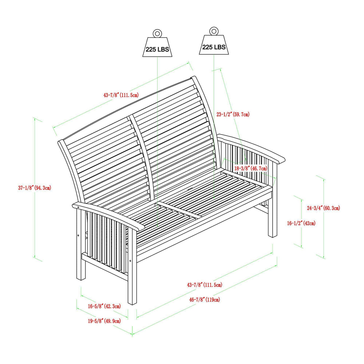 Acacia Wood Patio Loveseat Bench - Brown C33443
