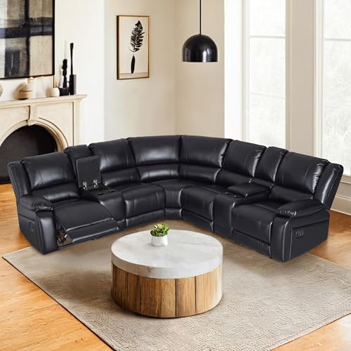 Black PU Leather Modular Reclining Sectional Sofa M41726