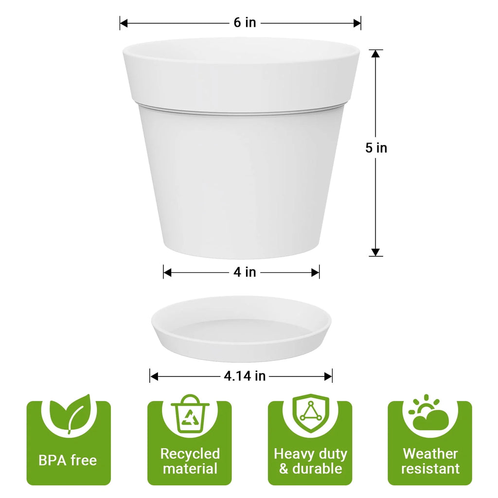 6 Inch Plastic Planters 16 Pack White L3339