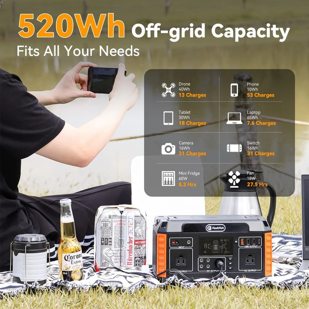 560W Portable Power Station, 520Wh/140400mAh Solar Generator W73095