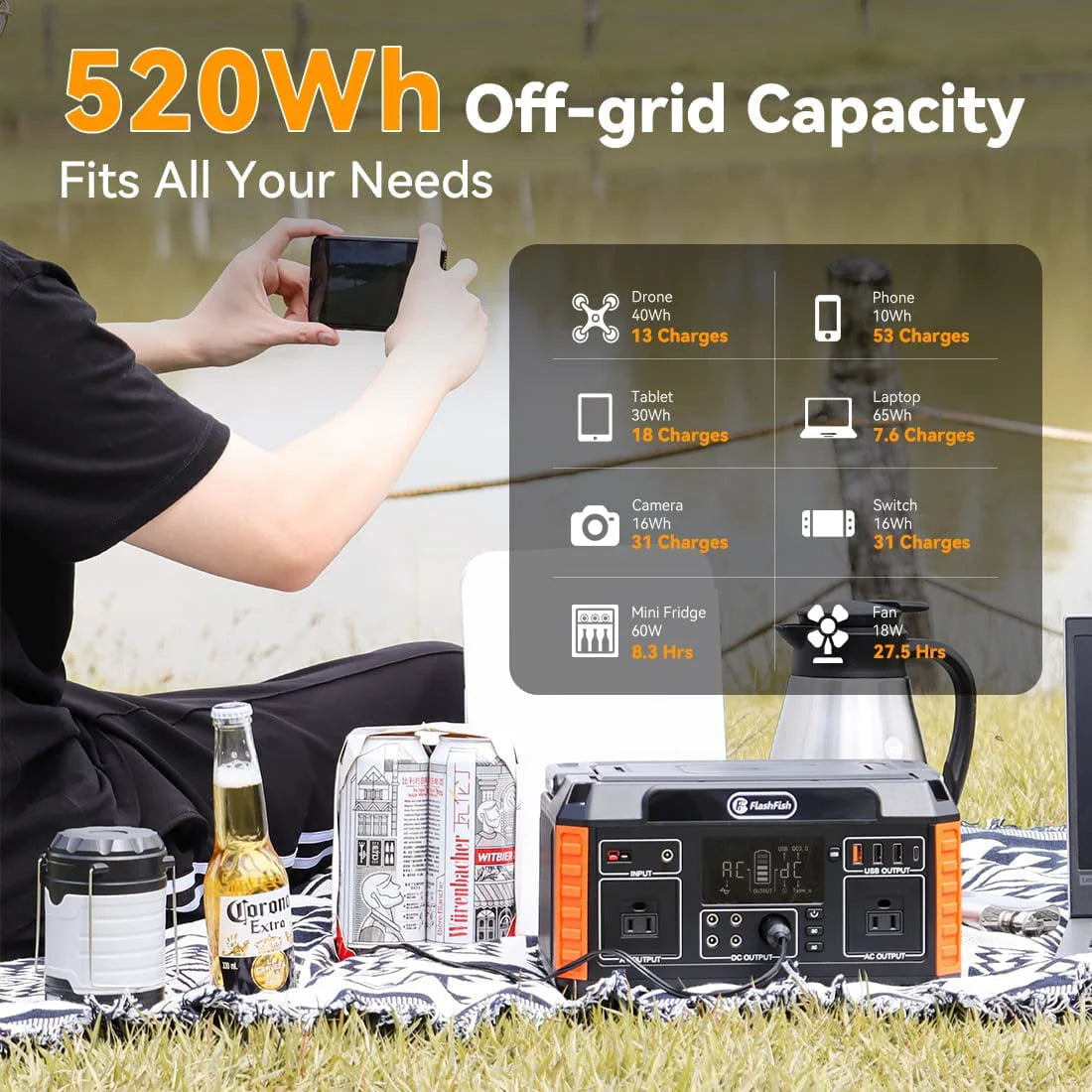 560W Portable Power Station, 520Wh/140400mAh Solar Generator W73095