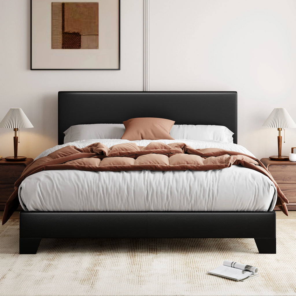 Queen Size Platform Bed with Adjustable Leather Headboard C22719