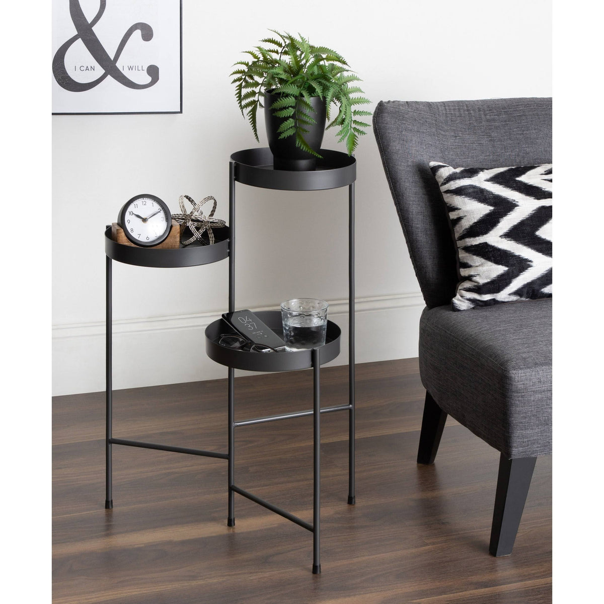 Navy Blue Metal Tri-Level Plant Stand K416709