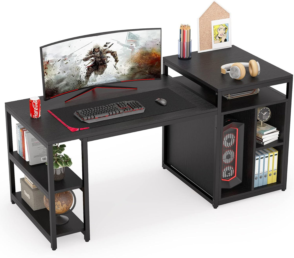 Black Extra Large Computer Desk with Storage Shelf G8887