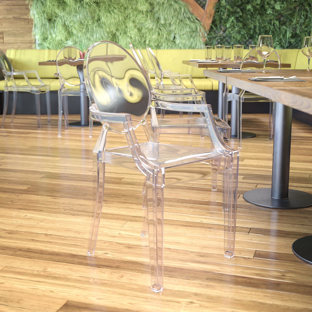 Transparent Crystal Oval Back Ghost Chair with Arms H216507