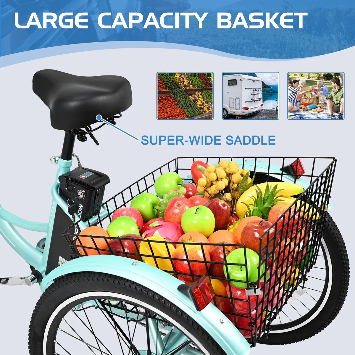 Electric Tricycle 3 Wheel 350W 36V 10.4AH 24" Adults with Basket A76456