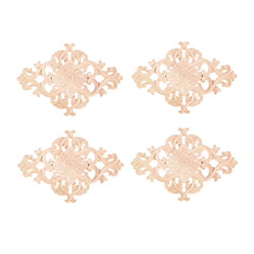 Wood Carved Appliques, 2Pcs Wooden Decorative Onlays, 15x10.5cm M627025