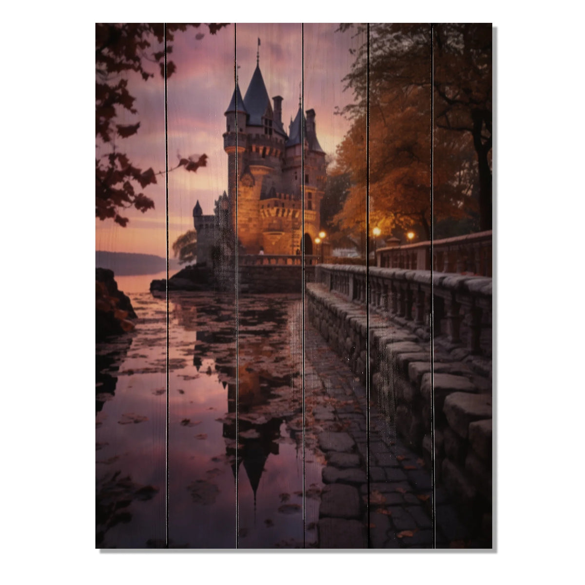 Natural Pine Wood Cityscapes Print D76589