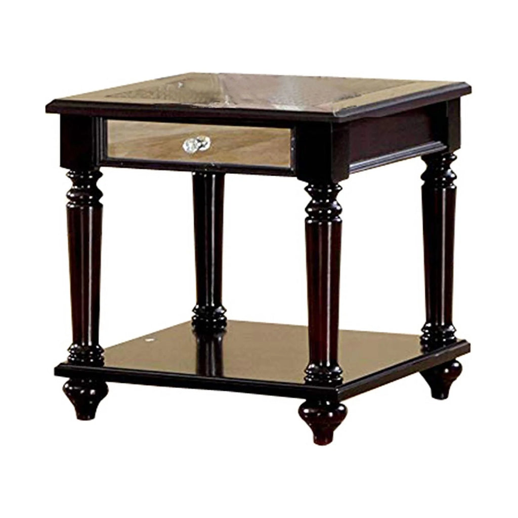 Brown Mirror Panel Coffee Table with 2 End Tables, Set of 3 F1491