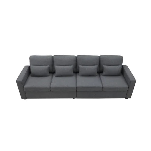 Linen Fabric Sofa with Armrest Pockets and 4 Pillows Y184114
