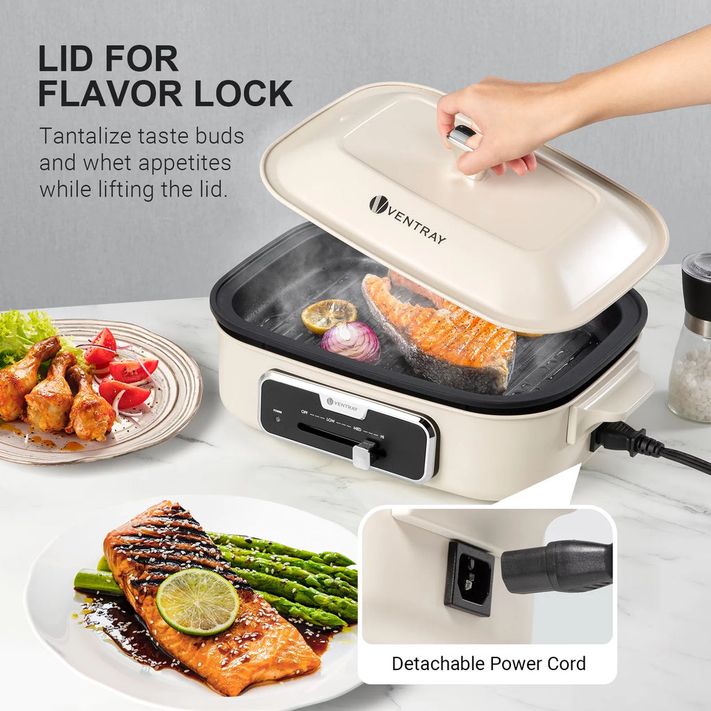 Electric Indoor Grill Portable Korean BBQ Nonstick 1200W White W2380
