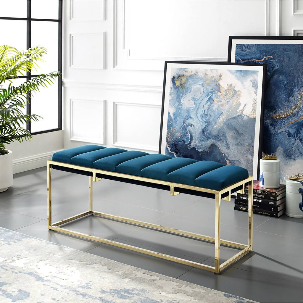 Channel Tufted Velvet Bench Metal Frame B8883