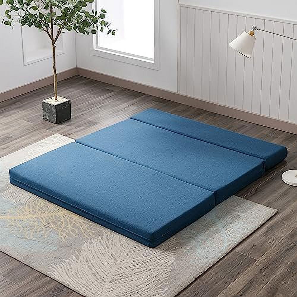 Twin Folding Sofa Bed with Memory Foam Mattress Linen Fabric Q50450