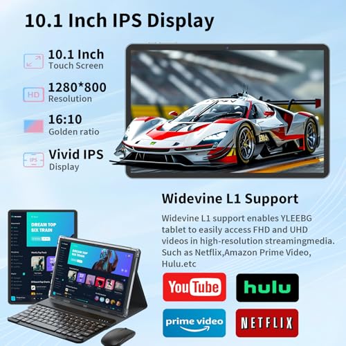 Android 15 Tablet with Keyboard, 26GB+256GB, 10.1 Inch, 8000 mAh, 5G WiFi, Dual Camera, 2 in 1, Black Q543588